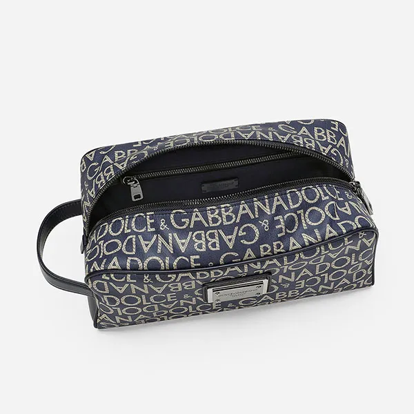 Túi Cầm Tay Nam Dolce & Gabbana D&G Coated Jacquard Toiletry Bag BT0989AJ7058L625 Màu Xanh Navy