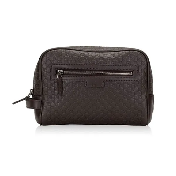 Túi Cầm Tay Nam Gucci Micro Brown Leather Wash Bag Toiletry Case GG-419775BMJ1R2044 Màu Nâu Đen - Túi xách - Vua Hàng Hiệu