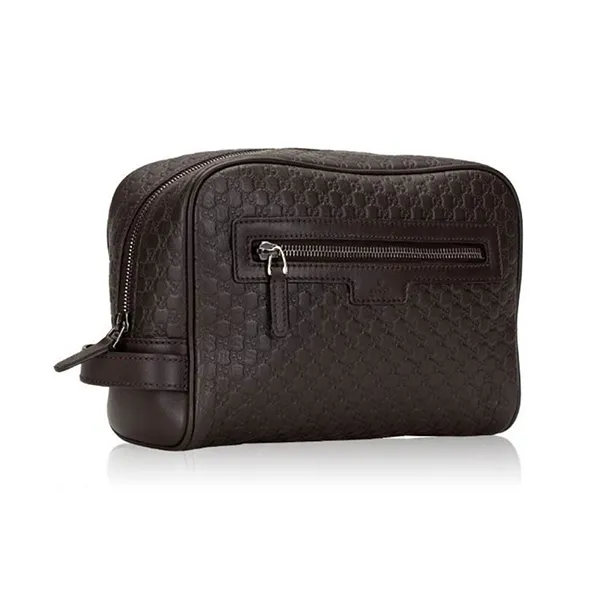 Túi Cầm Tay Nam Gucci Micro Brown Leather Wash Bag Toiletry Case GG-419775BMJ1R2044 Màu Nâu Đen - Túi xách - Vua Hàng Hiệu