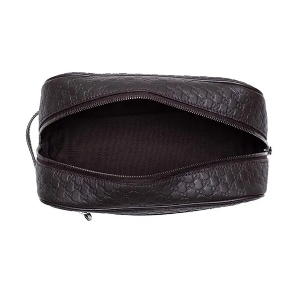Túi Cầm Tay Nam Gucci Micro Brown Leather Wash Bag Toiletry Case GG-419775BMJ1R2044 Màu Nâu Đen - Túi xách - Vua Hàng Hiệu