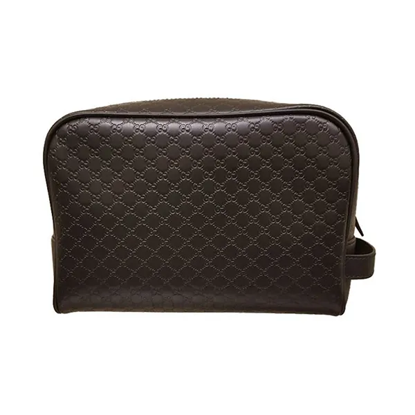 Túi Cầm Tay Nam Gucci Micro Brown Leather Wash Bag Toiletry Case GG-419775BMJ1R2044 Màu Nâu Đen - Túi xách - Vua Hàng Hiệu