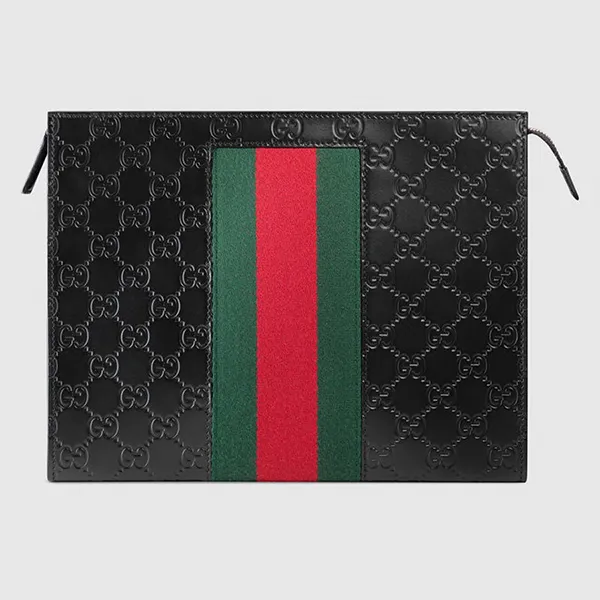 Túi Cầm Tay Nam Gucci Signature Web Pouch 475316-CWCLN-1060 Màu Đen