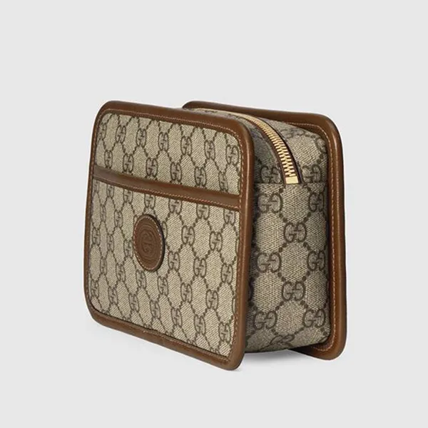 Túi Cầm Tay Nam Gucci Travel Pouch With Interlocking G Màu Nâu - Túi xách - Vua Hàng Hiệu