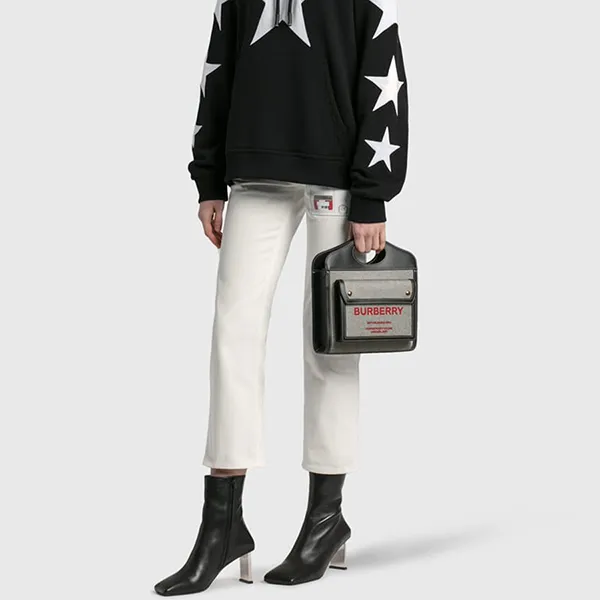 Túi Đeo Chéo Burberry Mini Two-Tone Canvas And Leather Pocket Bag Màu Xám Đen - Túi xách - Vua Hàng Hiệu