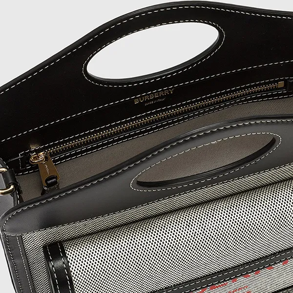Túi Đeo Chéo Burberry Mini Two-Tone Canvas And Leather Pocket Bag Màu Xám Đen - Túi xách - Vua Hàng Hiệu