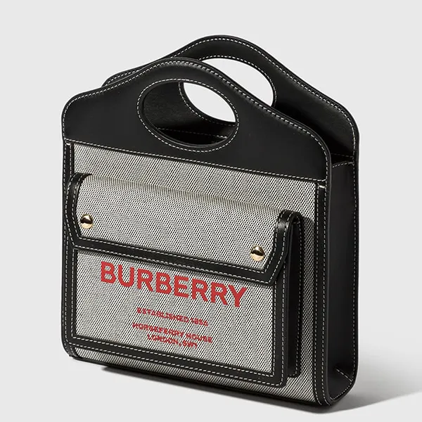 Túi Đeo Chéo Burberry Mini Two-Tone Canvas And Leather Pocket Bag Màu Xám Đen - Túi xách - Vua Hàng Hiệu