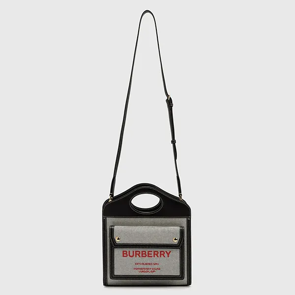 Túi Đeo Chéo Burberry Mini Two-Tone Canvas And Leather Pocket Bag Màu Xám Đen - Túi xách - Vua Hàng Hiệu