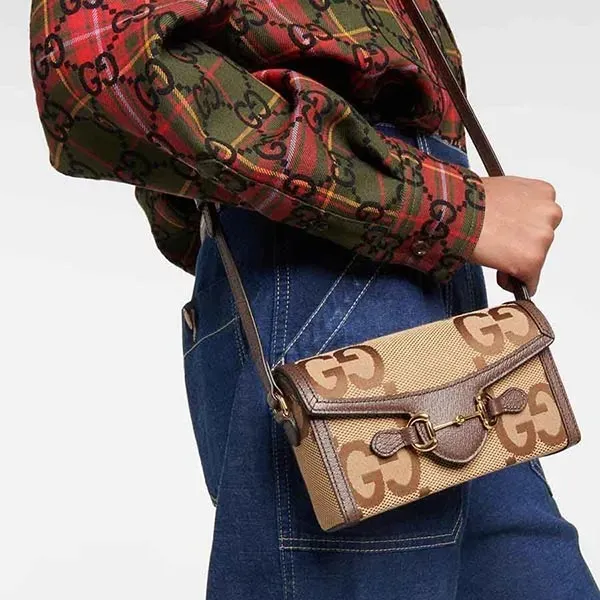 Túi Đeo Chéo Nữ Gucci Horsebit 1955 Mini Canvas Crossbody Bag Màu Nâu - Túi xách - Vua Hàng Hiệu