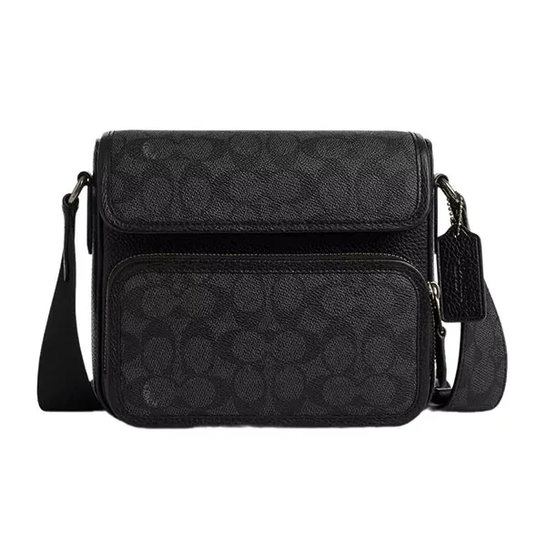 Túi Đeo Chéo Nam Coach Sullivan Flap Crossbody In Signature Canvas CZ396 Màu Đen Xám - Túi xách - Vua Hàng Hiệu