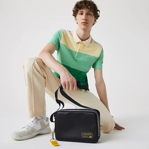 Túi Đeo Chéo Nam Lacoste Lettered Rectangular Smooth Leather Crossbody Bag Màu Xanh Đen