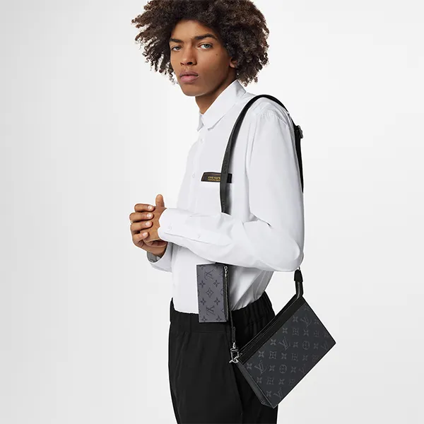 Túi Đeo Chéo Nam Louis Vuitton LV Gaston Monogram Eclipse M81124 Màu Đen Xám