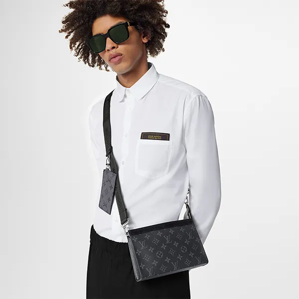 Túi Đeo Chéo Nam Louis Vuitton LV Gaston Monogram Eclipse M81124 Màu Đen Xám