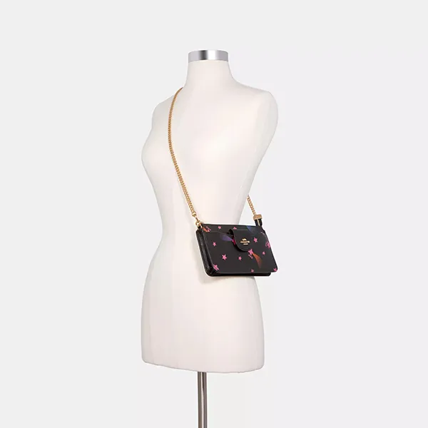 Túi Đeo Chéo Nữ Coach Poppy Crossbody With Card Case C7289 Màu Đen Họa Tiết (Kèm Túi Nhỏ)