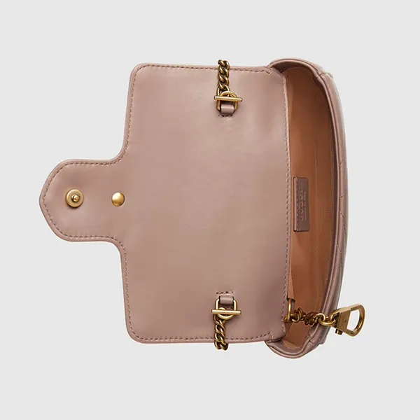Túi Đeo Chéo Nữ Gucci GG Marmont Matelassé Leather Super Mini Bag Màu Hồng Nhạt