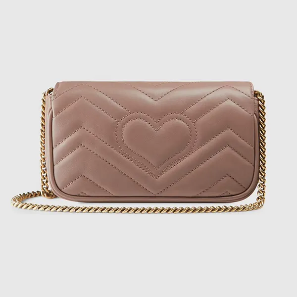 Túi Đeo Chéo Nữ Gucci GG Marmont Matelassé Leather Super Mini Bag Màu Hồng Nhạt