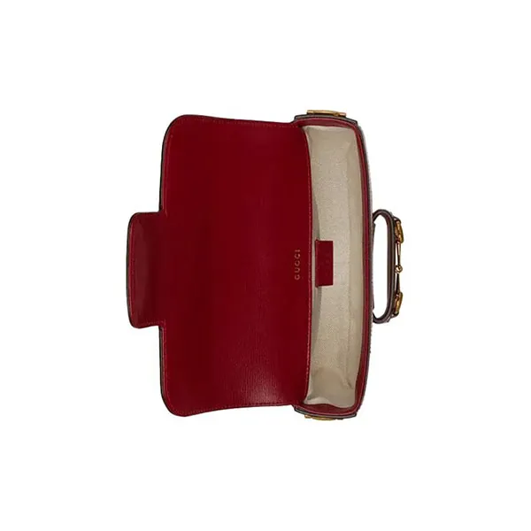 Túi Đeo Chéo Nữ Gucci Horsebit 1955 Canvas With Leather Saddle Crossbody Bag Mini Ebony/Red Màu Nâu Đỏ - Túi xách - Vua Hàng Hiệu