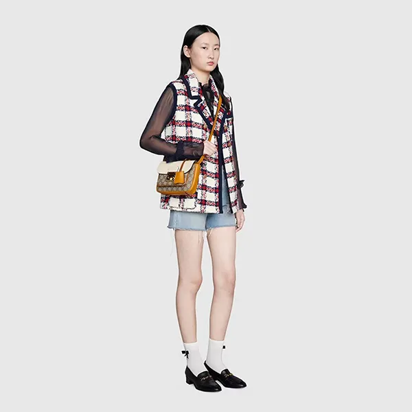 Túi Đeo Chéo Nữ Gucci Padlock Mini GG Supreme Burnt Orange Leather Phối Màu