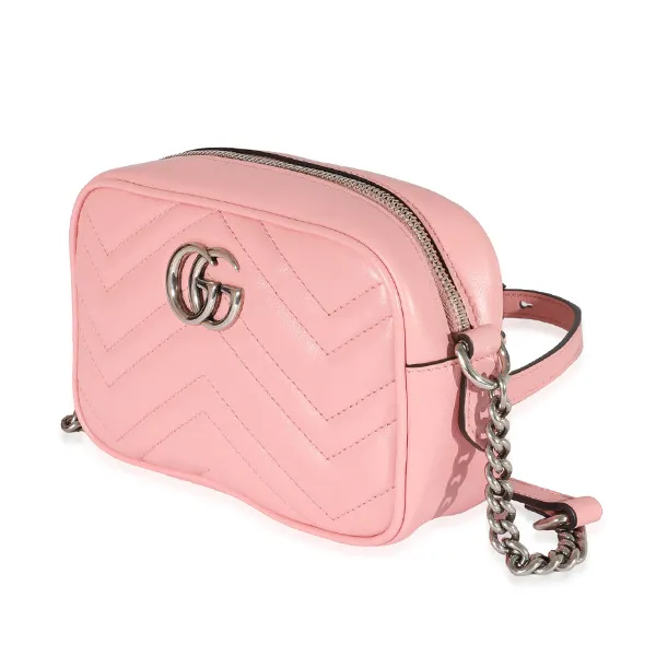 Túi Đeo Chéo Nữ Gucci Pink Leather Mini GG Marmont Crossbody Bag Màu Hồng - Túi xách - Vua Hàng Hiệu