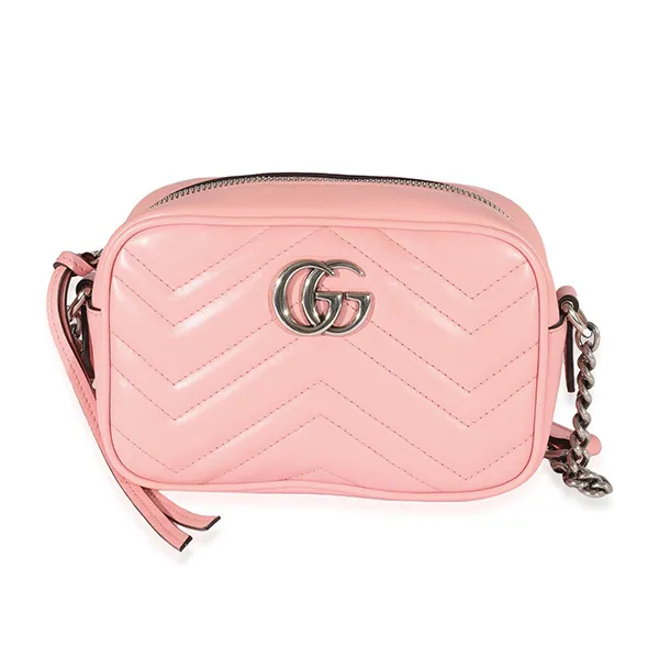Túi Đeo Chéo Nữ Gucci Pink Leather Mini GG Marmont Crossbody Bag Màu Hồng - Túi xách - Vua Hàng Hiệu
