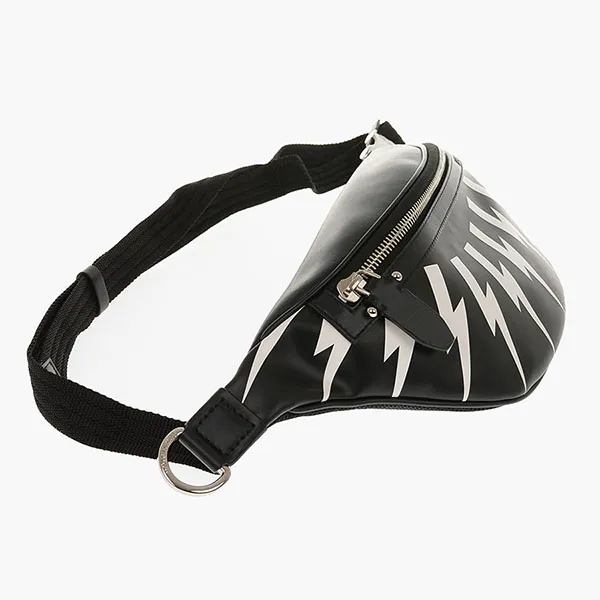 Túi Đeo Hông Nam Neil Barrett Leather Pierced Fairisle Thunderbolt Belt Bags Màu Đen - Túi xách - Vua Hàng Hiệu