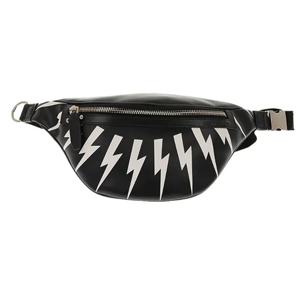 Túi Đeo Hông Nam Neil Barrett Leather Pierced Fairisle Thunderbolt Belt Bags Màu Đen - Túi xách - Vua Hàng Hiệu