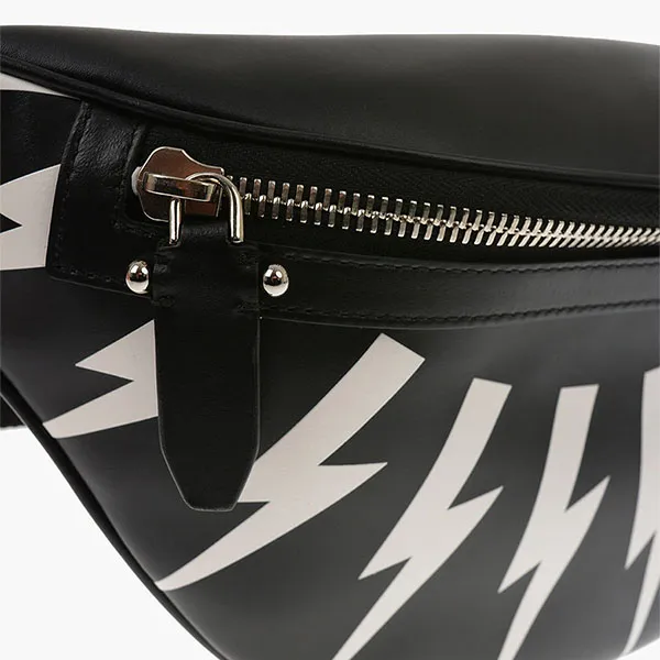 Túi Đeo Hông Nam Neil Barrett Leather Pierced Fairisle Thunderbolt Belt Bags Màu Đen - Túi xách - Vua Hàng Hiệu