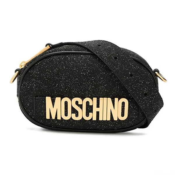 Túi Đeo Hông Nữ Moschino Glitter Belt Bag Black Leather Fanny Pack Màu Đen - Túi xách - Vua Hàng Hiệu
