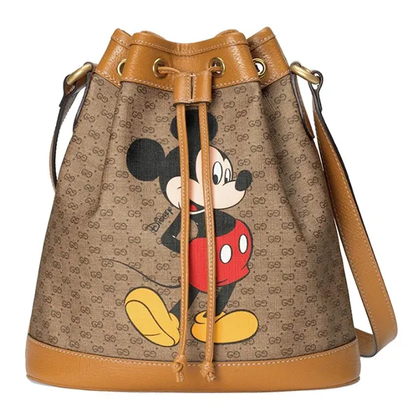 Túi Đeo Vai Nữ Gucci GG Disney X Mickey Mouse Bucket Leather Tan Brown Handbag Italy Bag Màu Nâu - Túi xách - Vua Hàng Hiệu