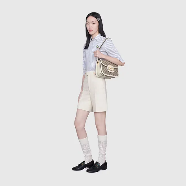 Túi Đeo Vai Nữ Gucci Horsebit 1955 Beige White Shoulder Bag Màu Be Phối Trắng - Túi xách - Vua Hàng Hiệu