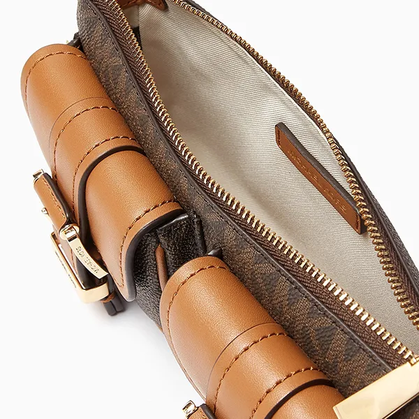 Túi Đeo Vai Nữ Michael Kors MK Small Zoe Bag In Signature Logo Canvas 32S5GZCU1B Màu Nâu Đen - Túi xách - Vua Hàng Hiệu