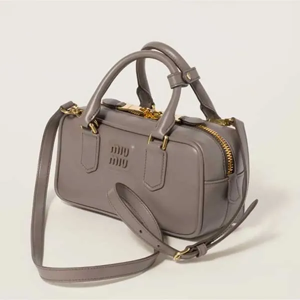 Túi Đeo Vai Nữ Miu Miu Grey Leather Shoulder Bag Màu Xám