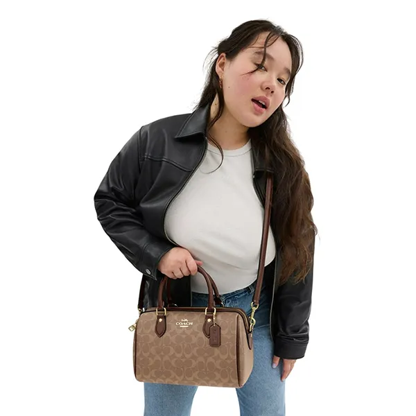 Túi Trống Nữ Coach Rowan Satchel Bag In Signature Canvas CV961 Màu Nâu - Túi xách - Vua Hàng Hiệu