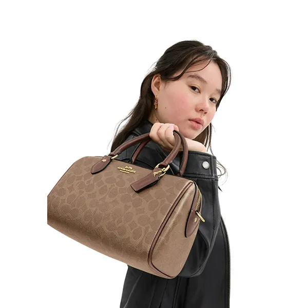 Túi Trống Nữ Coach Rowan Satchel Bag In Signature Canvas CV961 Màu Nâu - Túi xách - Vua Hàng Hiệu