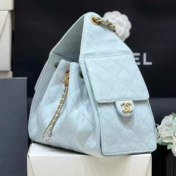 Túi Xách Tay Nữ Chanel 25 Small Handbag Grained Light Blue Màu Xanh Lam Sáng