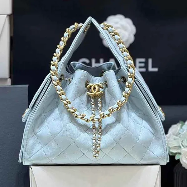 Túi Xách Tay Nữ Chanel 25 Small Handbag Grained Light Blue Màu Xanh Lam Sáng