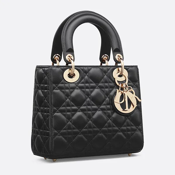 Túi Xách Tay Nữ Dior Small Lady Dior Bag Black Cannage Lambskin M0618ONGE_M900 Màu Đen