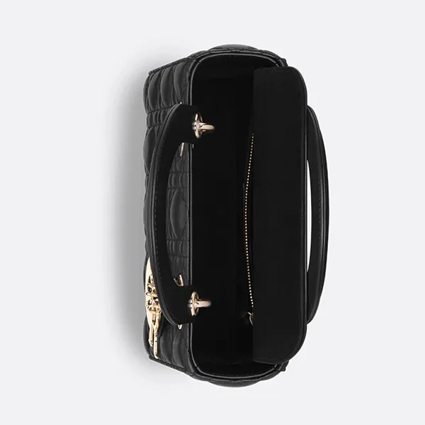 Túi Xách Tay Nữ Dior Small Lady Dior Bag Black Cannage Lambskin M0618ONGE_M900 Màu Đen