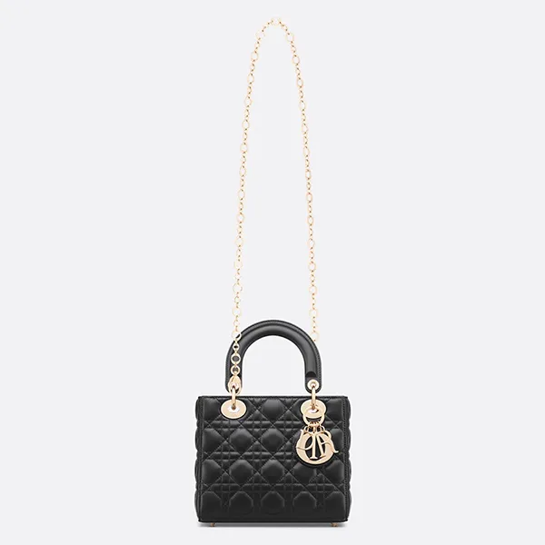 Túi Xách Tay Nữ Dior Small Lady Dior Bag Black Cannage Lambskin M0618ONGE_M900 Màu Đen