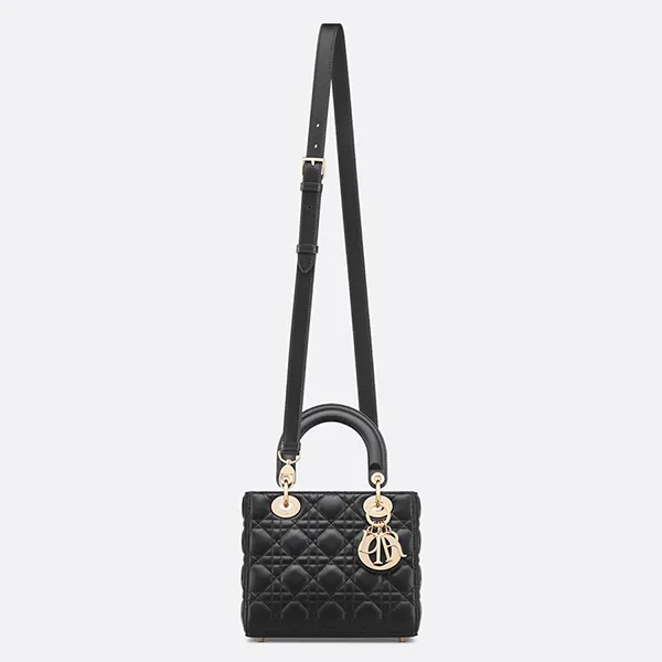 Túi Xách Tay Nữ Dior Small Lady Dior Bag Black Cannage Lambskin M0618ONGE_M900 Màu Đen