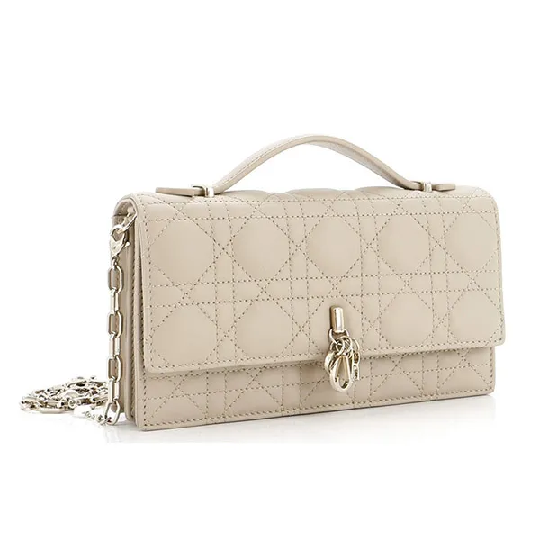 Túi Xách Tay Nữ Dior Top Handle Flap Bag Cannage Quilt Lambskin Mini Màu Nude