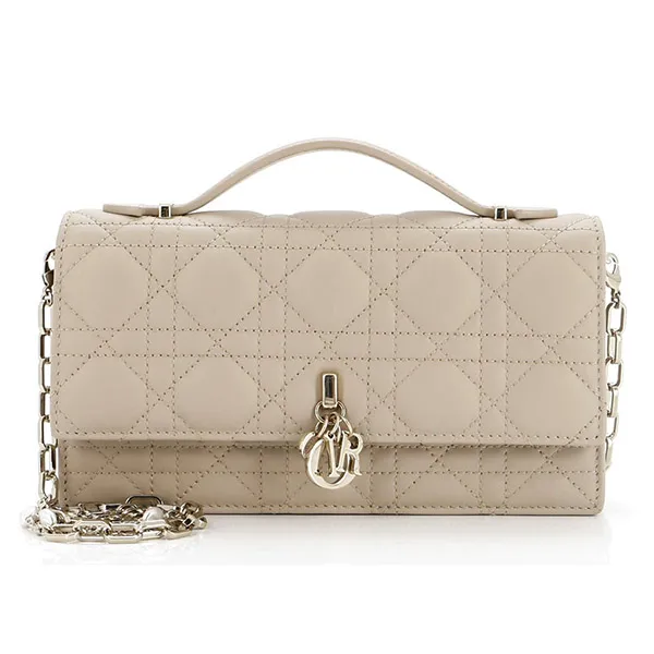 Túi Xách Tay Nữ Dior Top Handle Flap Bag Cannage Quilt Lambskin Mini Màu Nude