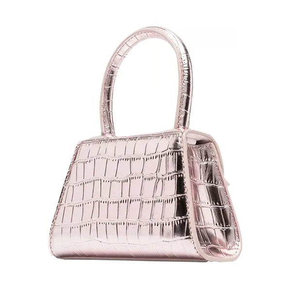 Túi Xách Tay Nữ Self-Portrait Metallic Crocodile-Effect Bow Bag Màu Hồng