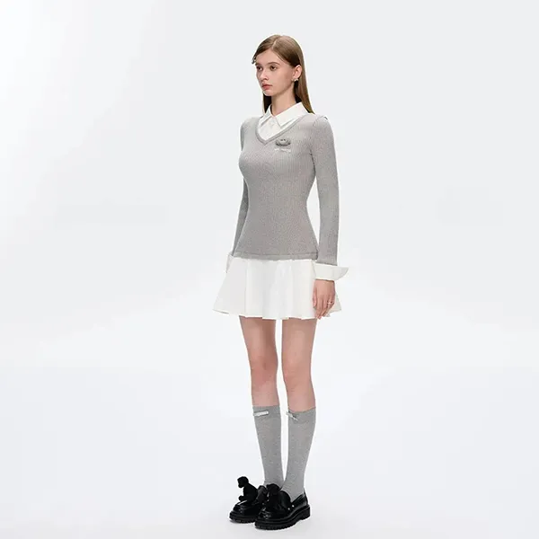 Váy Nữ 13 De Marzo Faux Two-Piece Sweater Dress Màu Xám/Trắng