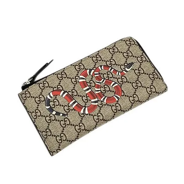 Ví Gucci 575364 K561N GG Supreme Snake Print L-shaped Zipper Long Wallet Màu Be - Túi xách - Vua Hàng Hiệu