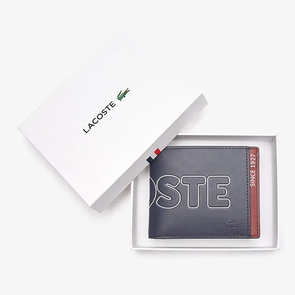 Ví Nam Lacoste Fitzgerald Branded Leather Foldable Wallet NH3715FW Màu Xanh Navy