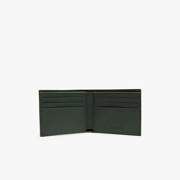 Ví Nam Lacoste L.12.12 Signature Small Leather Wallet In Tawny Port Màu Xanh Rêu