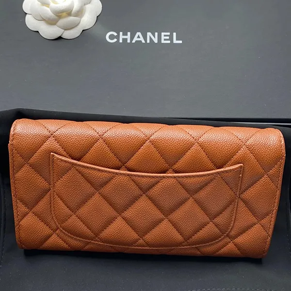 Ví Nữ Chanel Classic Flap Long Wallet Calfskin Brown Gold Tone Metal Màu Nâu - Túi xách - Vua Hàng Hiệu