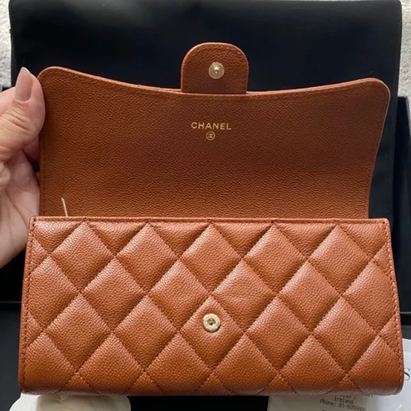 Ví Nữ Chanel Classic Flap Long Wallet Calfskin Brown Gold Tone Metal Màu Nâu - Túi xách - Vua Hàng Hiệu