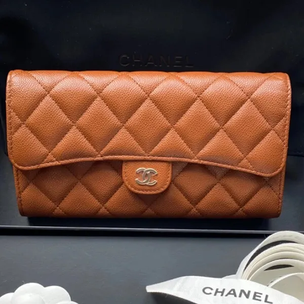 Ví Nữ Chanel Classic Flap Long Wallet Calfskin Brown Gold Tone Metal Màu Nâu - Túi xách - Vua Hàng Hiệu