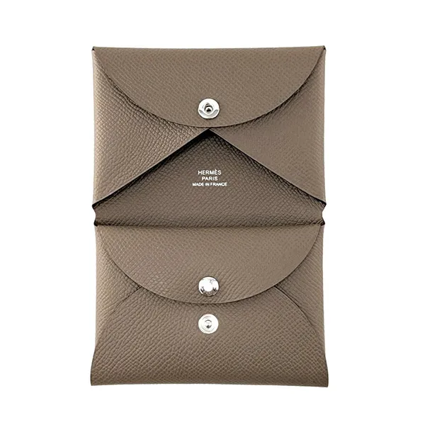 Ví Nữ Hermès Calvi Duo Epsom Leather Etoupe Greige Brown Card Coin Case Purse Mini Wallet H083035CK Màu Nâu Xám - Túi xách - Vua Hàng Hiệu